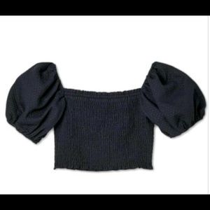 Wild Fable Puff Short Sleeve Smoked Top - Black L